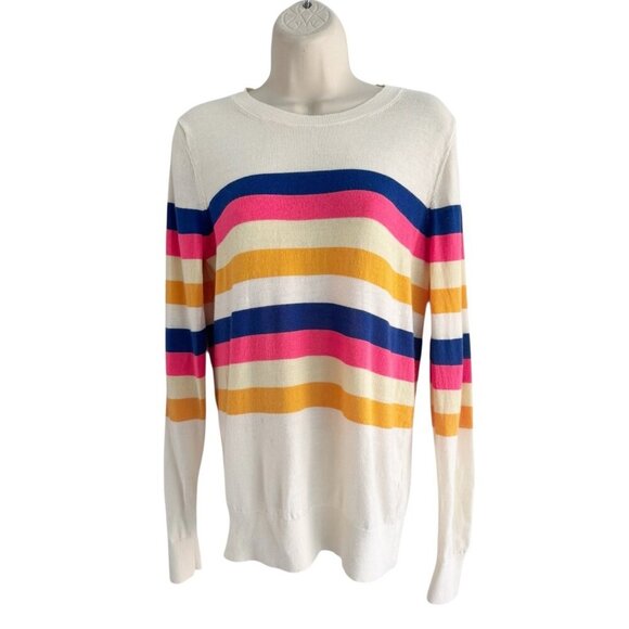 Banana Republic Woman's Sz M Washable Merino Wool Stripe Sweater Cream Blue Pink - Picture 1 of 6